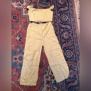 Reformation Yellow Two-Piece Linen Set - Crop Top & Wide Leg Pants